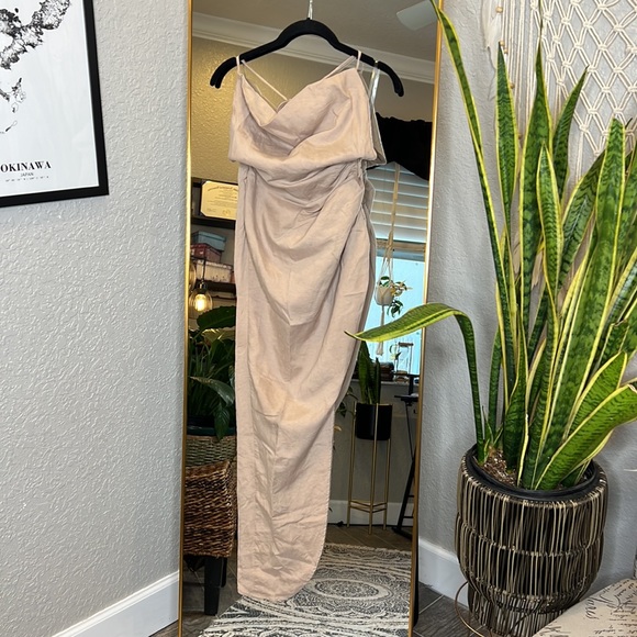 House of CB 'Soluna' Sand Thigh Split Draped Maxi Dress NWOT - Picture 8 of 12